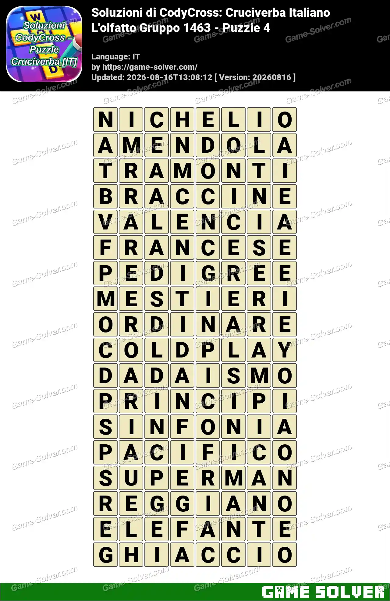 Soluzioni di CodyCross: Cruciverba Italiano L’olfatto Gruppo 1463 – Puzzle 4